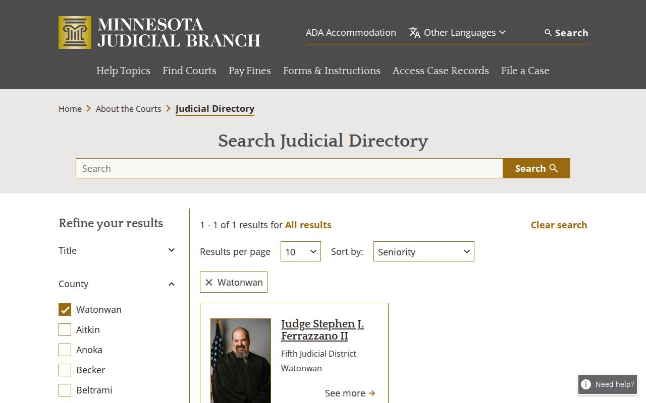 Butterfield court records judicial directory source