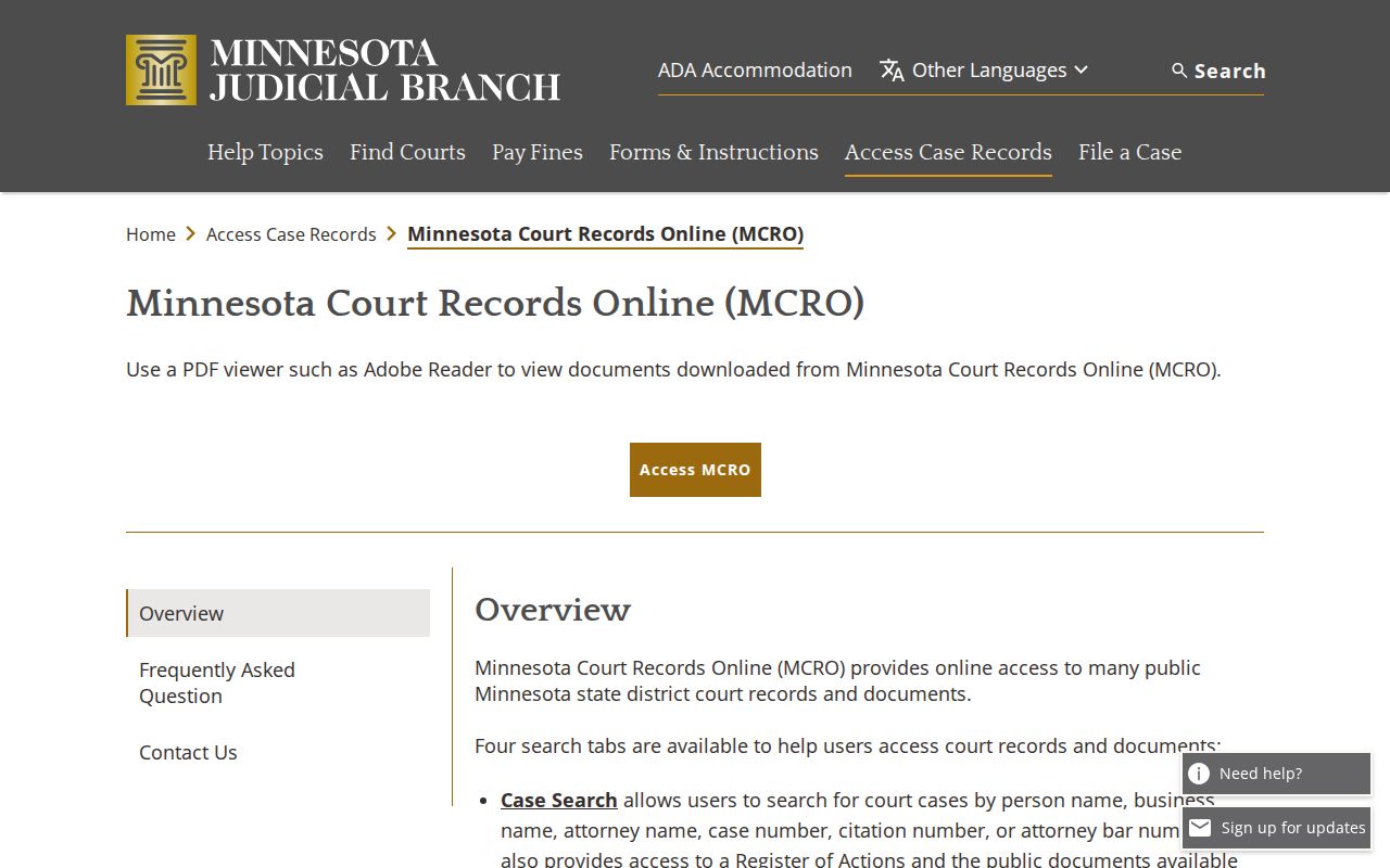 Watonwan County case search access through Minnesota's unified court system
