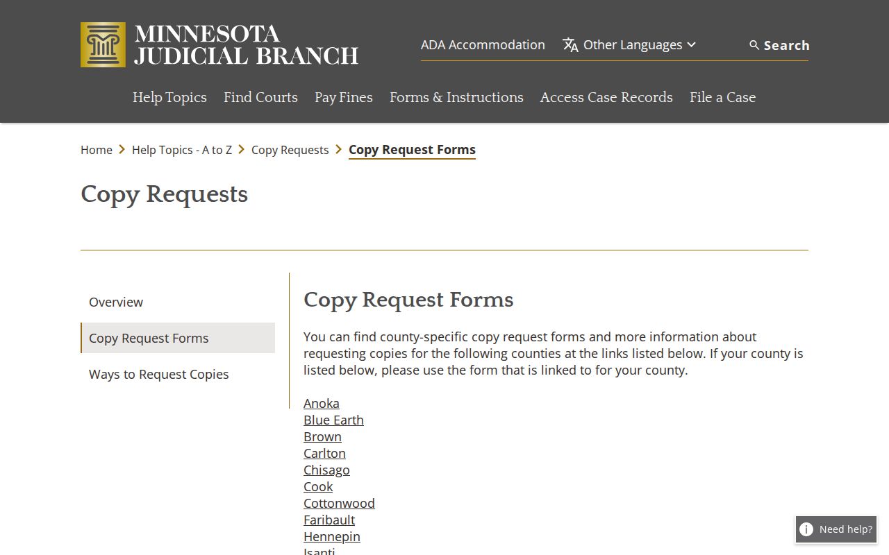 Watonwan civil docket Minnesota copy request forms source page