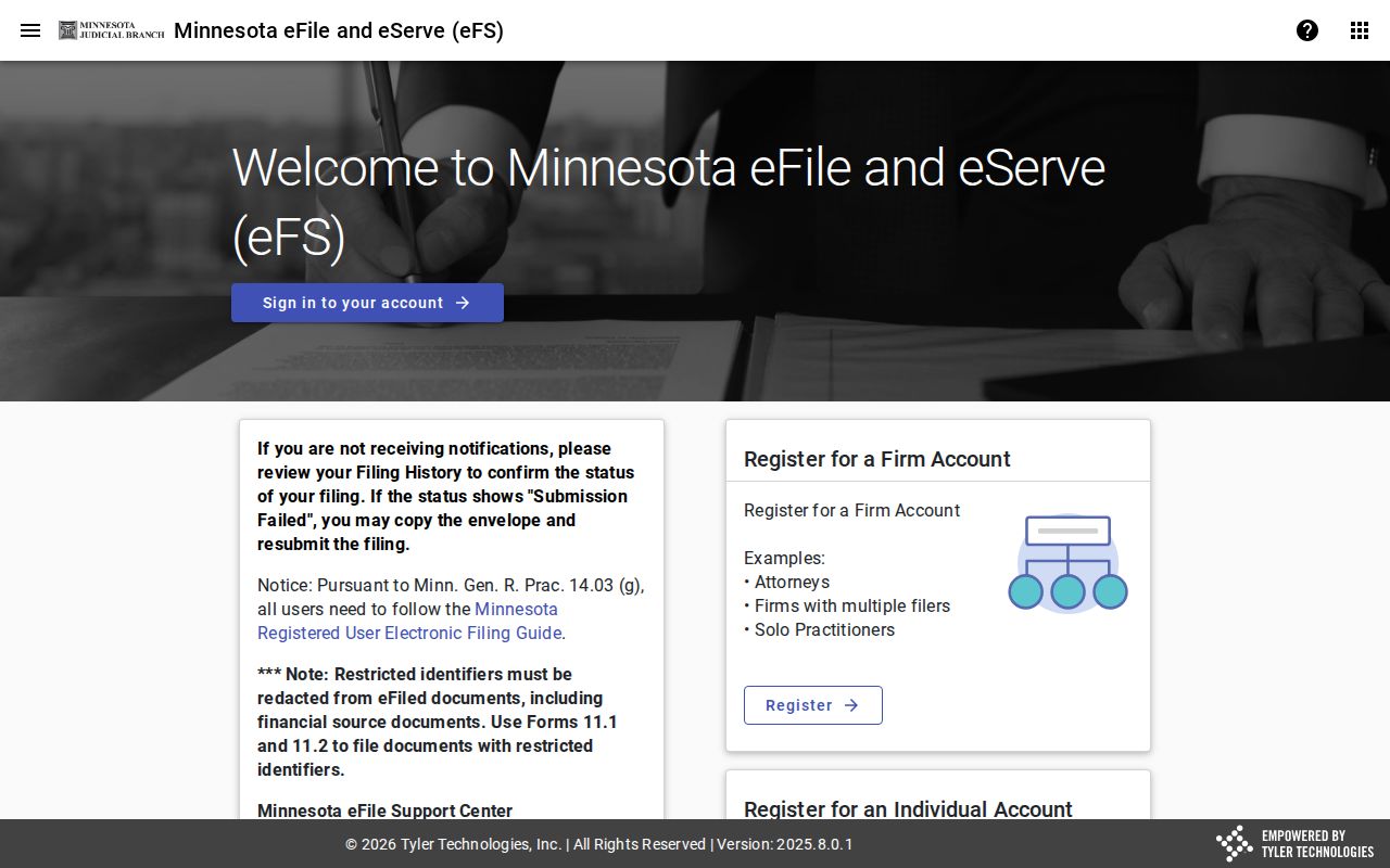 Watonwan County court records Minnesota eFile and eServe system landing page