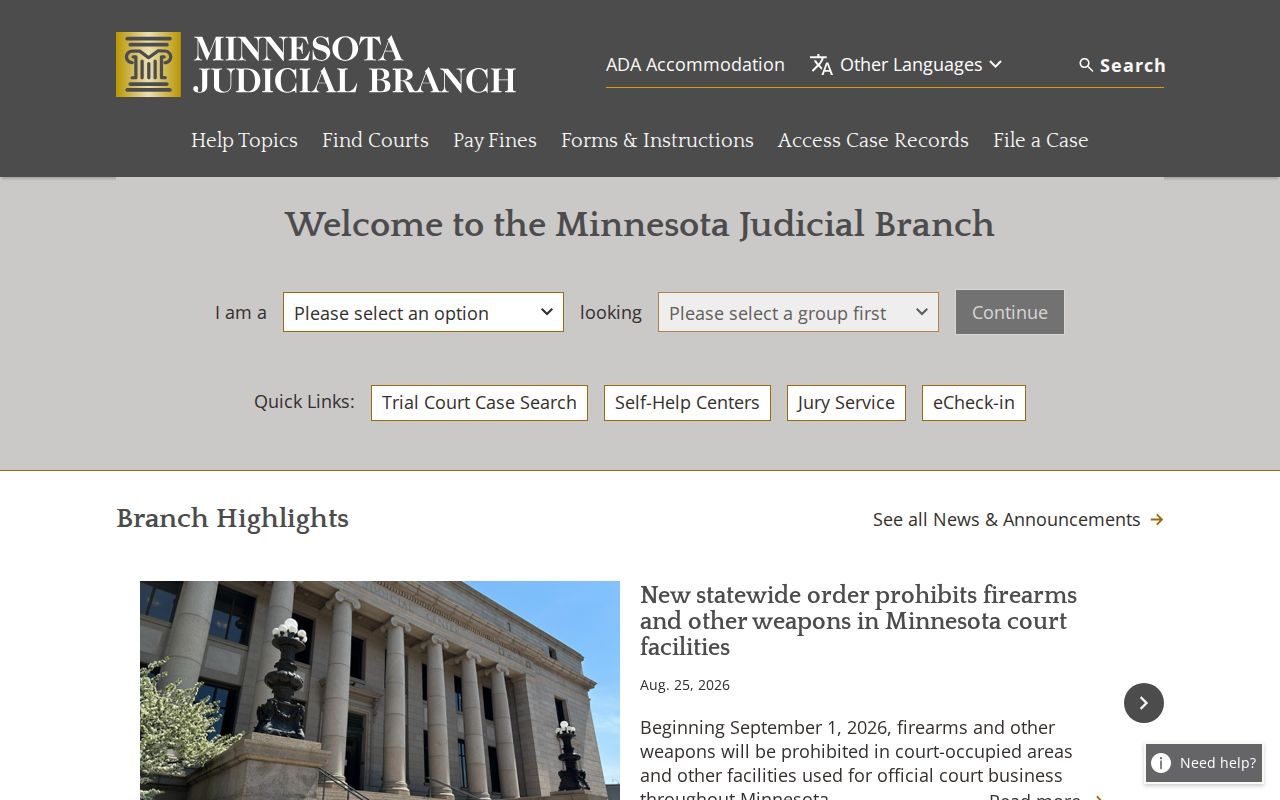 Watonwan County court docket access through Minnesota Courts