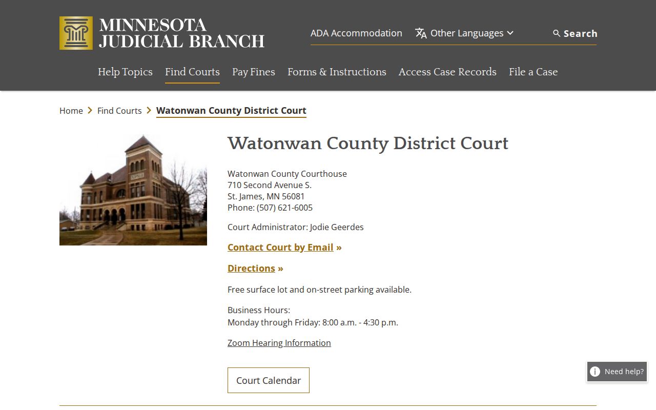 Watonwan County court docket in the unified Minnesota District Court