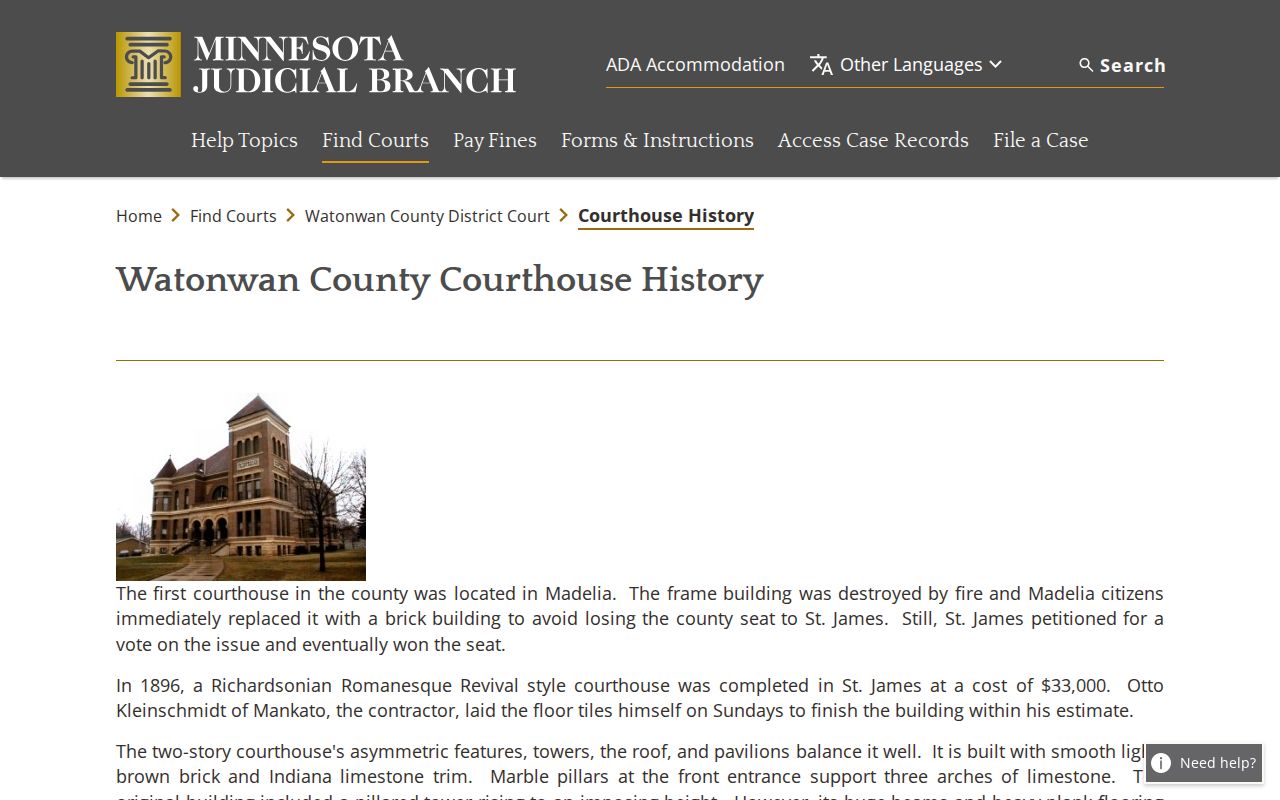 Watonwan County court docket records at the historic courthouse